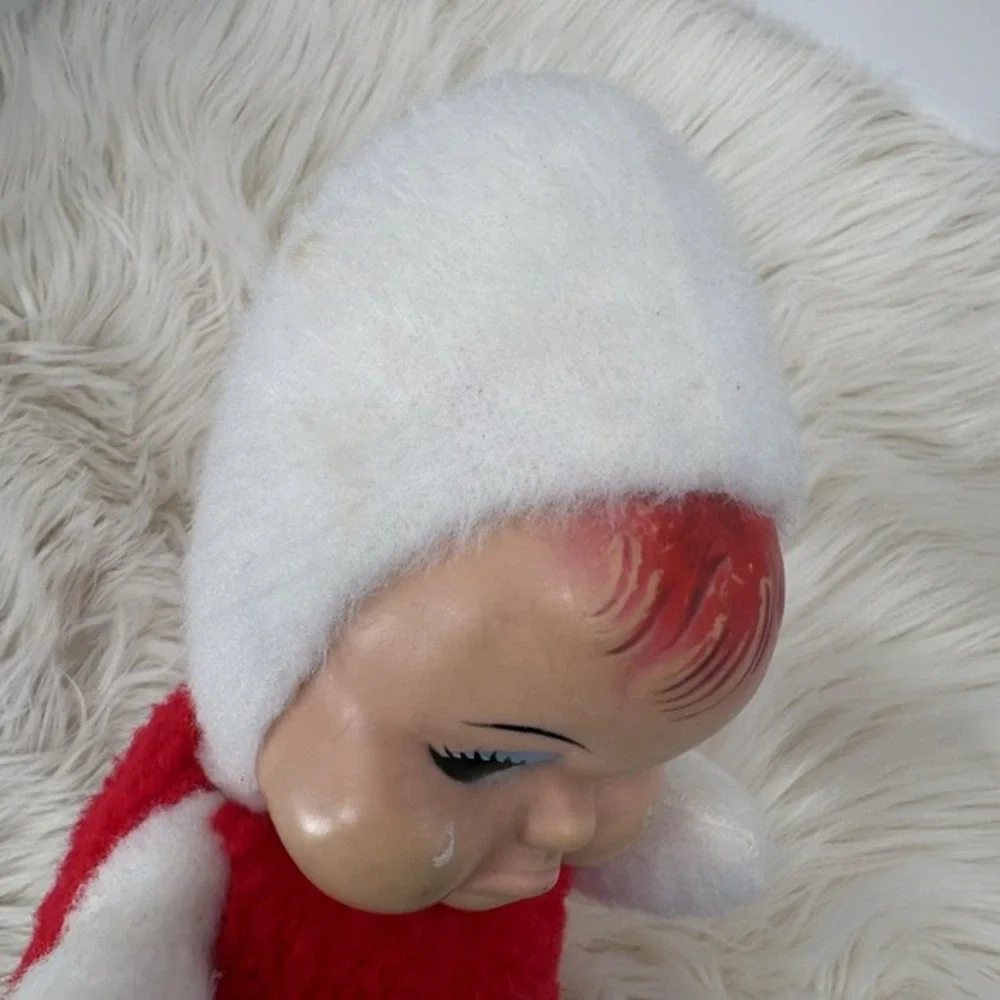 VTG Valentine Rubber Face‎ Plush Doll Crying, Red/White 12
